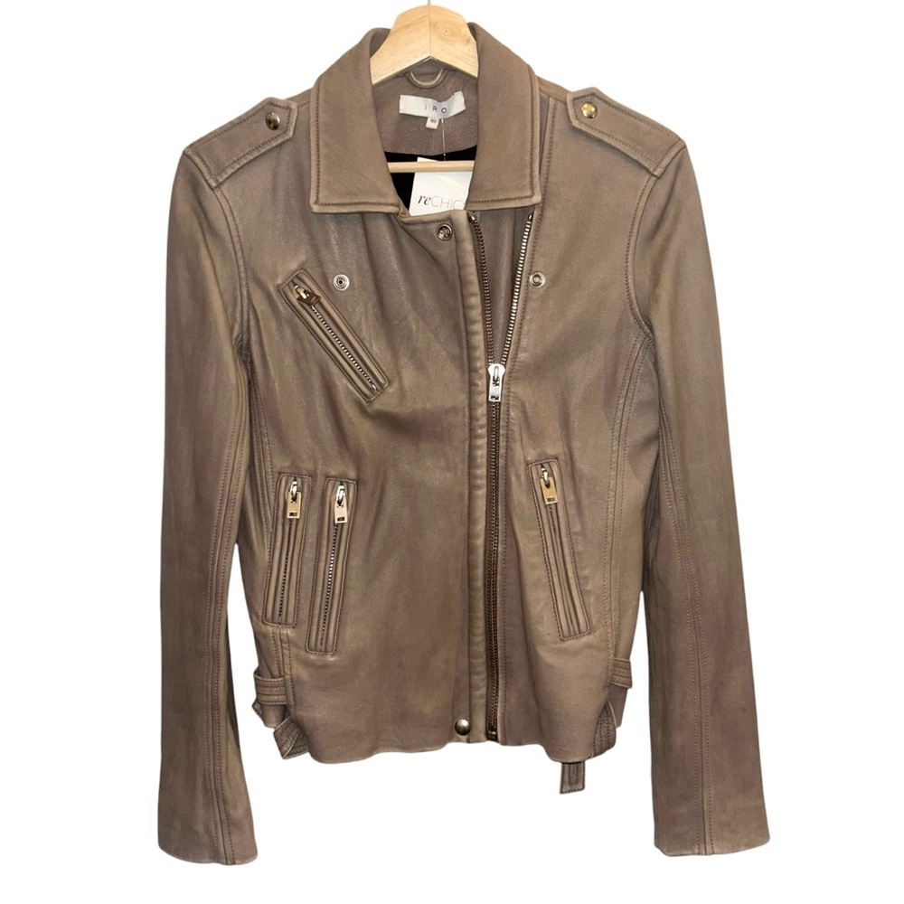 IRO Paris Han Lamb Leather Asymmetric Zip Buckle Side Wais Biker Moto Jacket - Picture 4 of 8